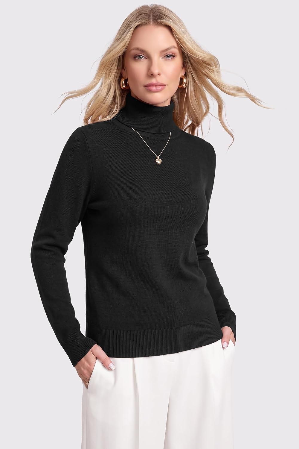 image:imageArachampCloz Womens Wool Blend Turtleneck Fall Business Casual Sweater TopsBlack