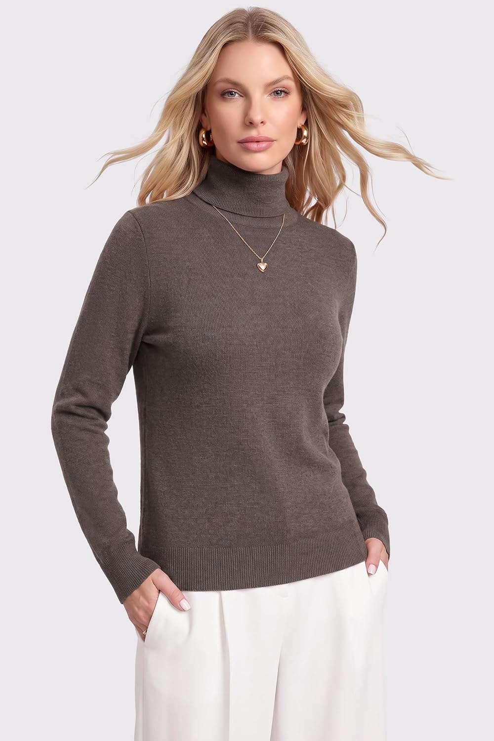 image:imageArachampCloz Womens Wool Blend Turtleneck Fall Business Casual Sweater TopsCoffee