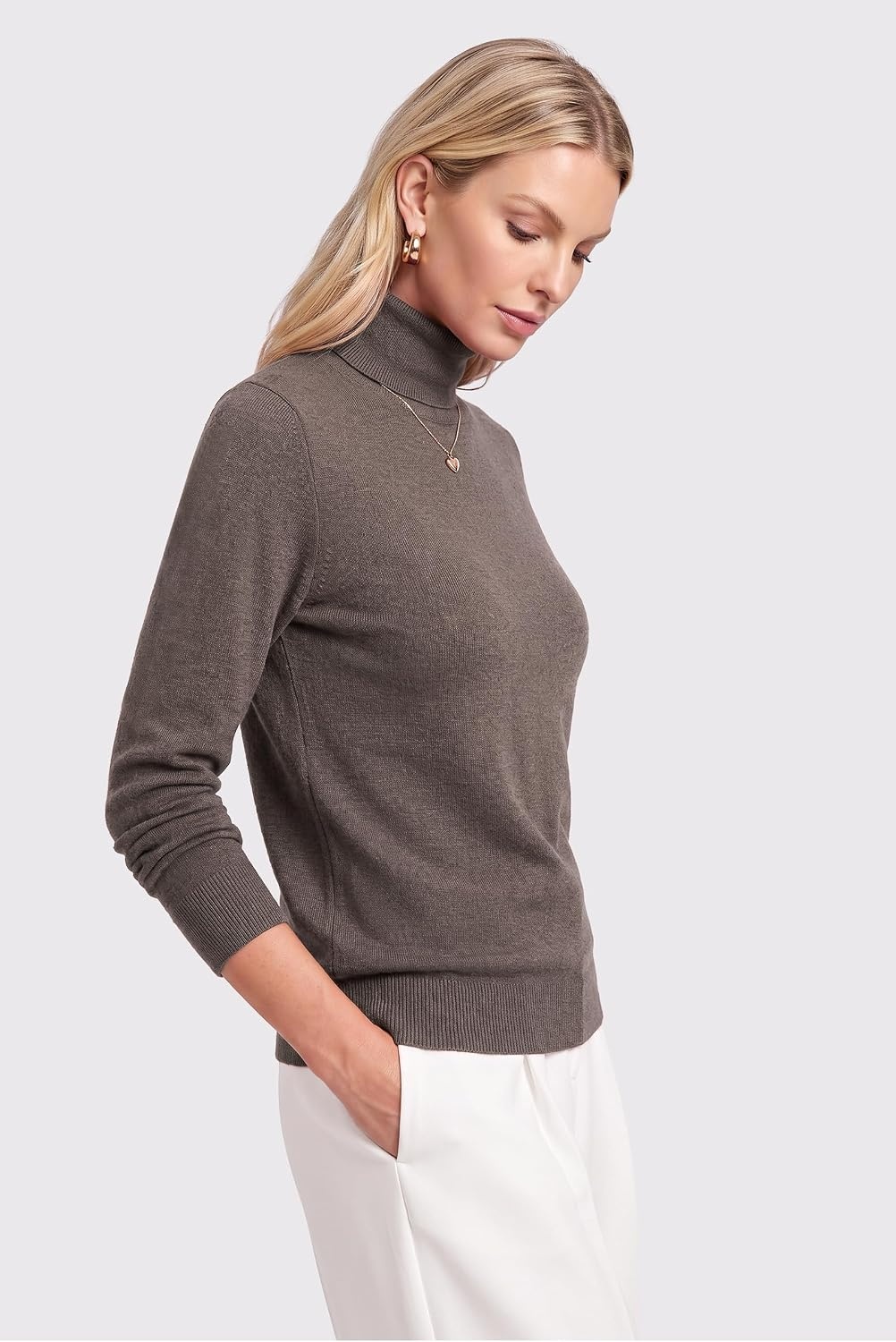 image:imageArachampCloz Womens Wool Blend Turtleneck Fall Business Casual Sweater TopsCoffee