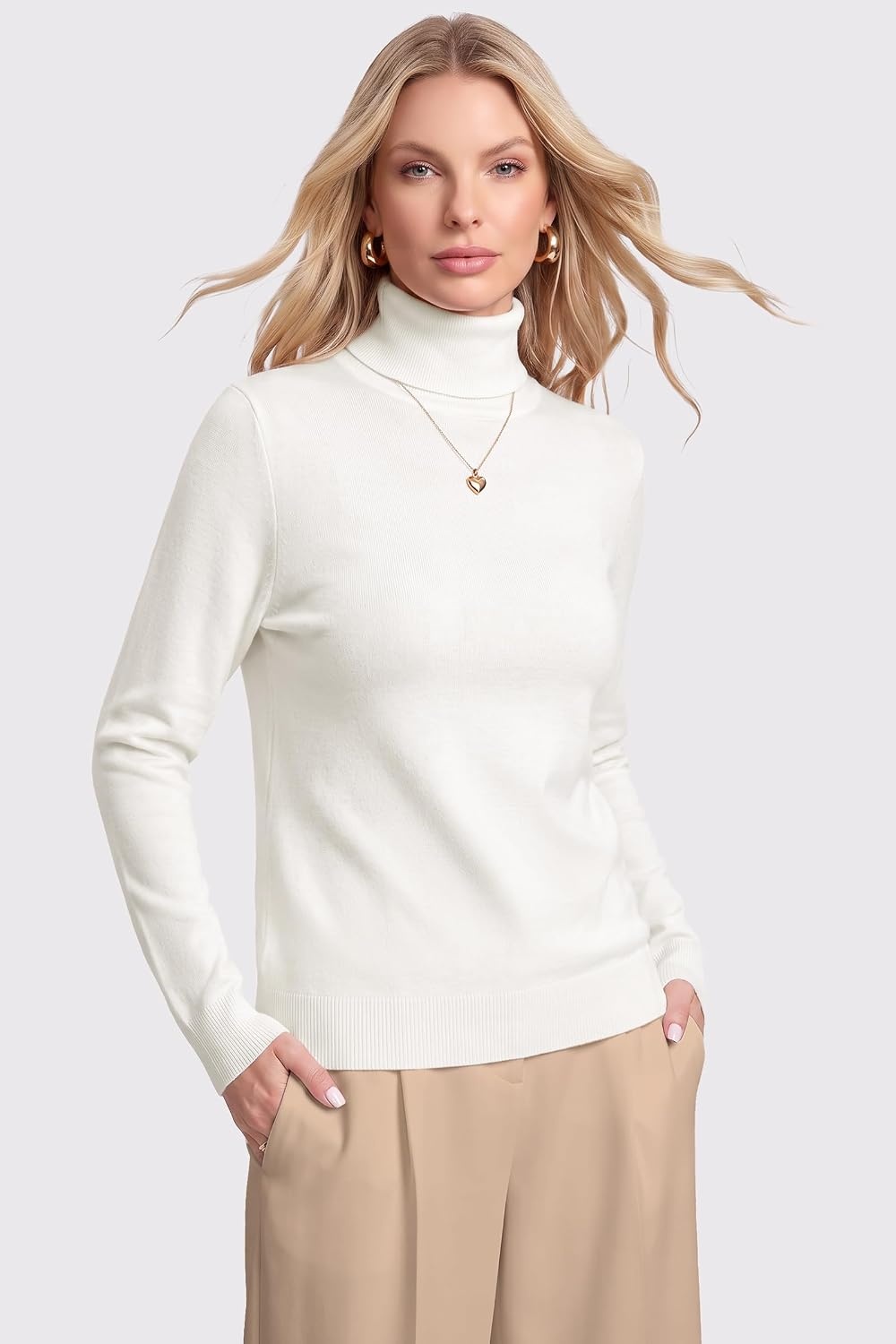 image:imageArachampCloz Womens Wool Blend Turtleneck Fall Business Casual Sweater TopsWhite