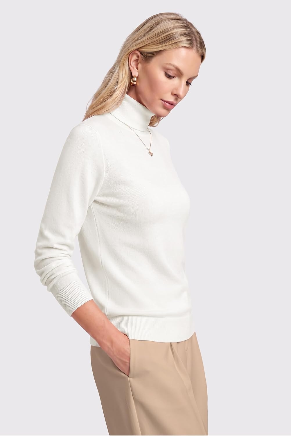 image:imageArachampCloz Womens Wool Blend Turtleneck Fall Business Casual Sweater TopsWhite