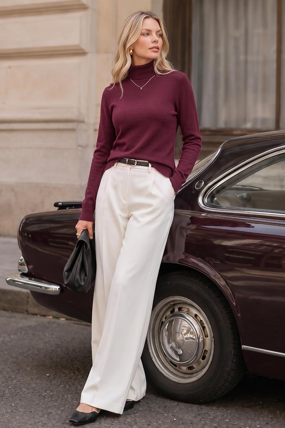 image:imageArachampCloz Womens Wool Blend Turtleneck Fall Business Casual Sweater TopsWine Red