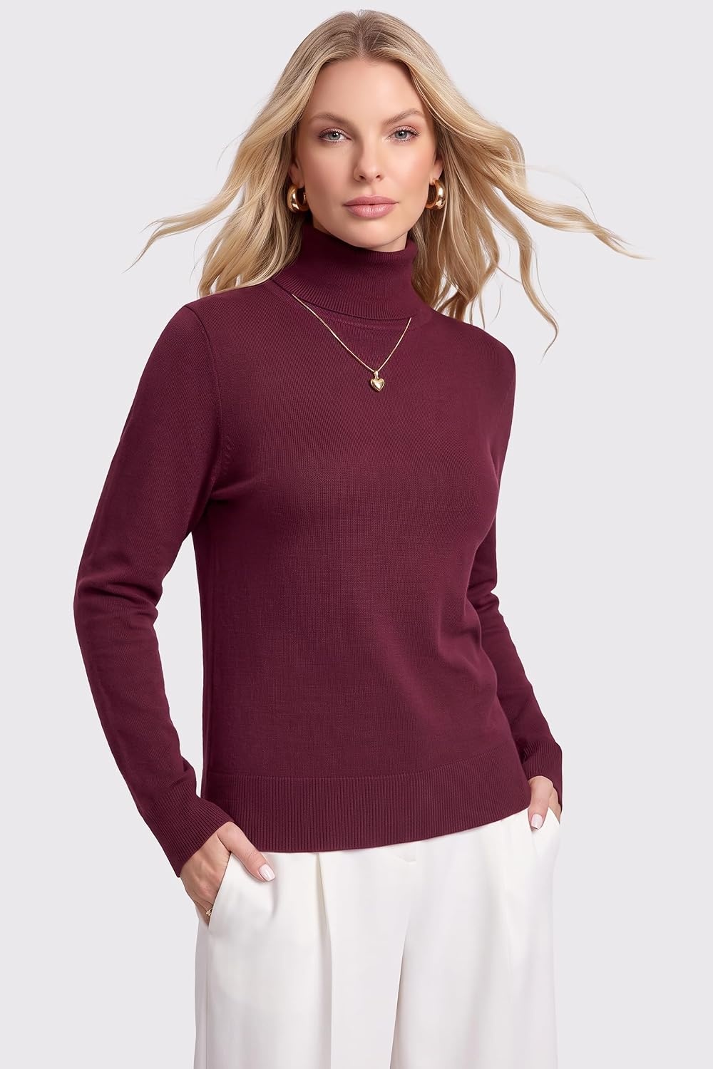 image:imageArachampCloz Womens Wool Blend Turtleneck Fall Business Casual Sweater TopsWine Red