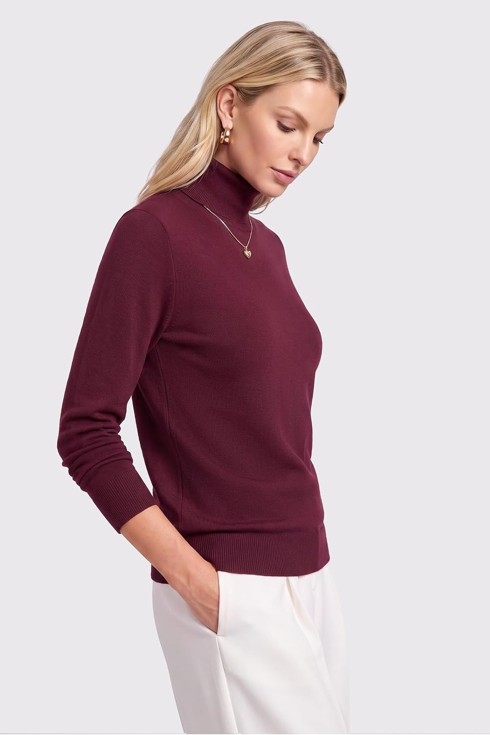 image:imageArachampCloz Womens Wool Blend Turtleneck Fall Business Casual Sweater TopsWine Red