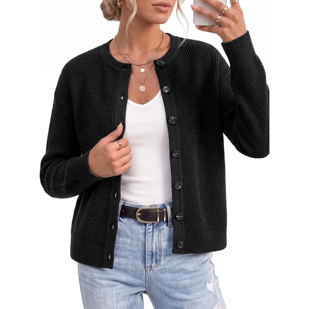 image:imageArachampCloz Womens Chunky Knit Button Up Fall Casual Work Cardigan SweatersBlack