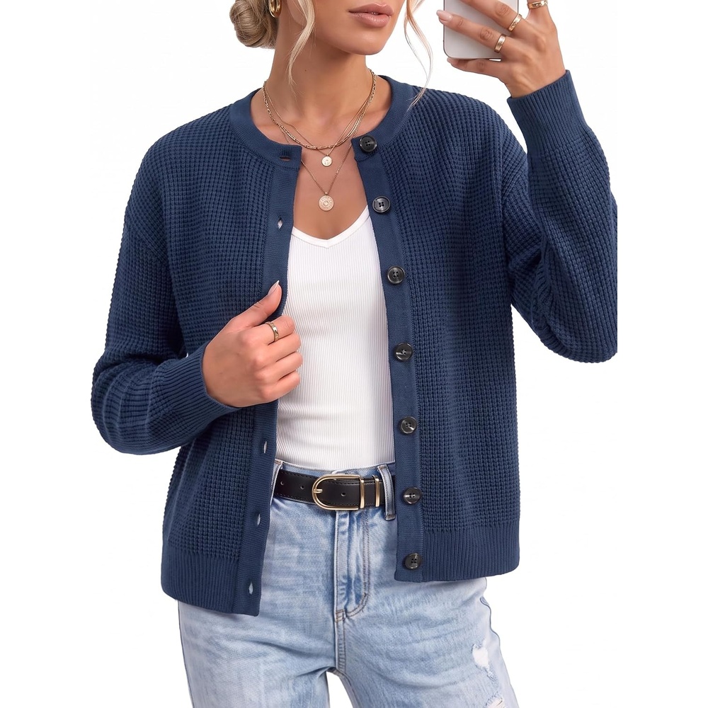 image:imageArachampCloz Womens Chunky Knit Button Up Fall Casual Work Cardigan SweatersNavy