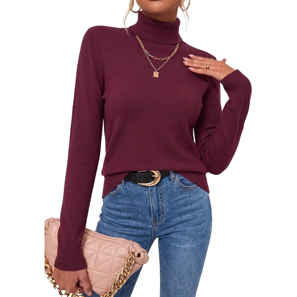 image:imageArachampCloz Womens Wool Blend Turtleneck Fall Business Casual Sweater TopsWine Red