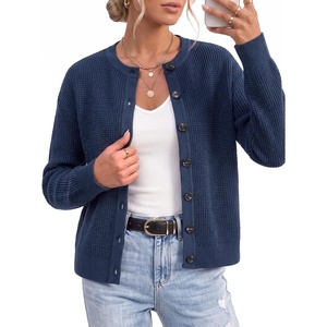 Arach&Cloz Women’s Chunky Knit Button Up Fall Casual Work Cardigan Sweaters(Navy)