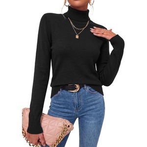 Arach&Cloz Women’s Wool Blend Turtleneck Fall Business Casual Sweater Tops(Black)