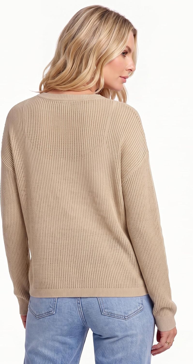 image:imageArachampCloz Womens Oversized 34 Sleeve Crochet Tops Summer Casual SweaterZapricot