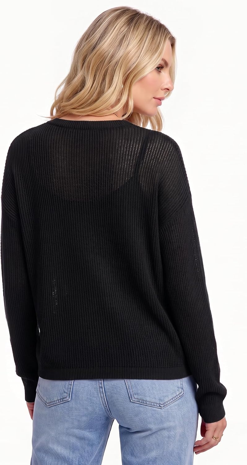 image:imageArachampCloz Womens Oversized 34 Sleeve Crochet Tops Summer Casual SweaterZblack