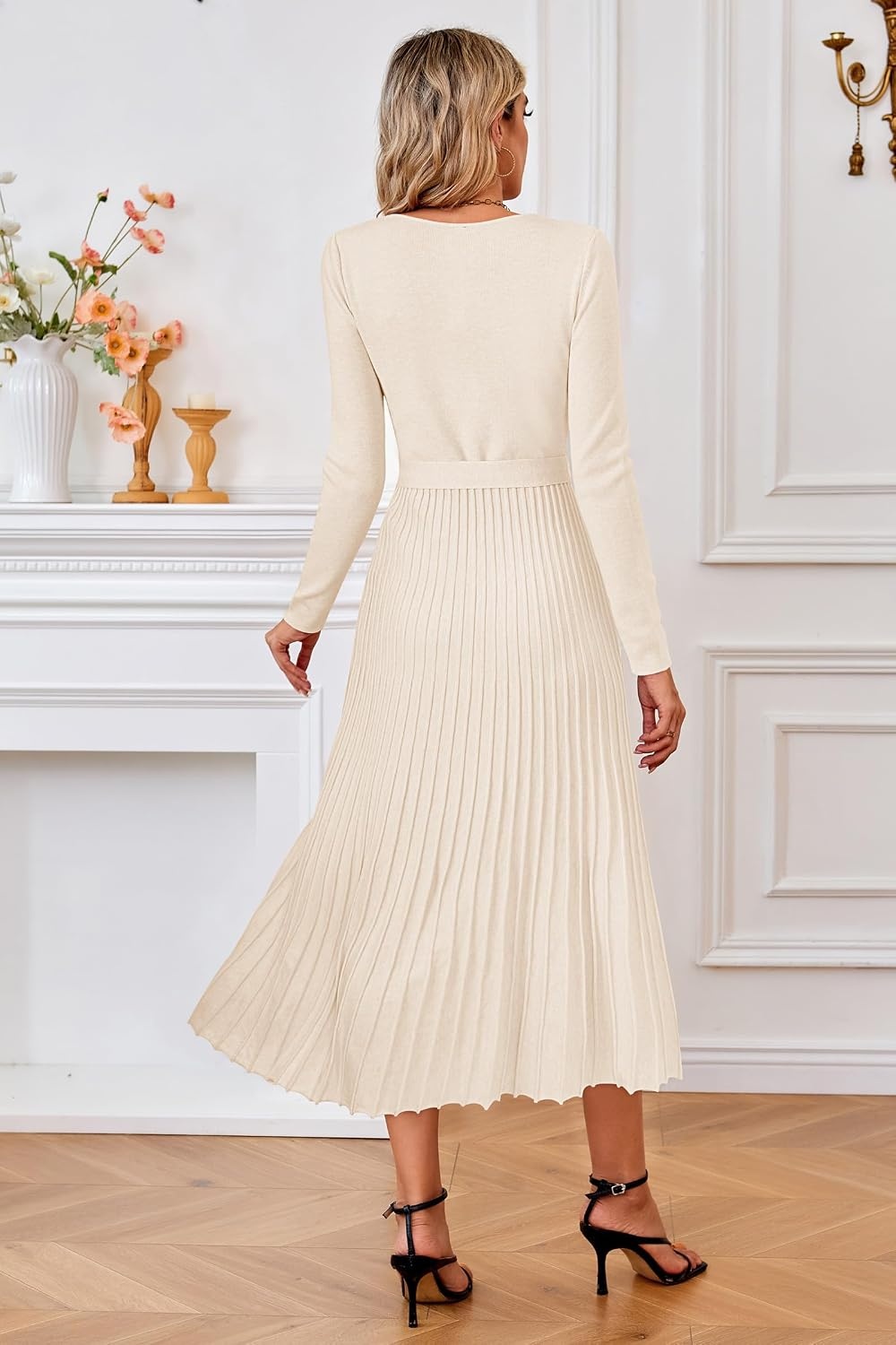 image:imageArachampCloz Womens Wool Blend Fall Long Sleeve Midi Sweater DressBeige