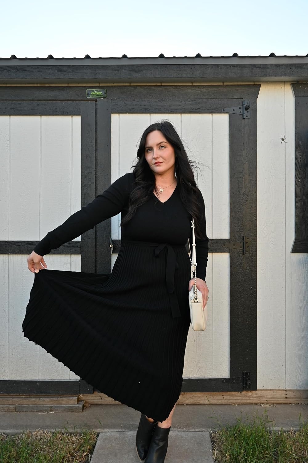 image:imageArachampCloz Womens Wool Blend Fall Long Sleeve Midi Sweater DressBlack