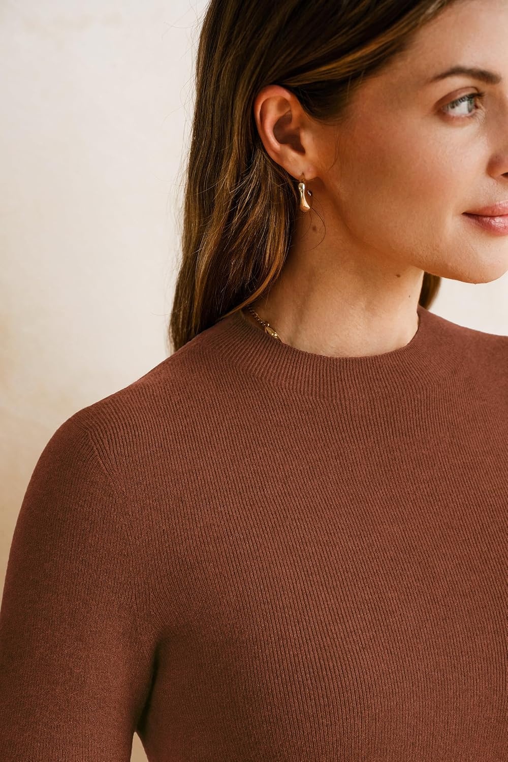 image:imageArachampCloz Womens Wool Blend Mock Neck Slim Fit Sweater Summer Work TopsAcaramel