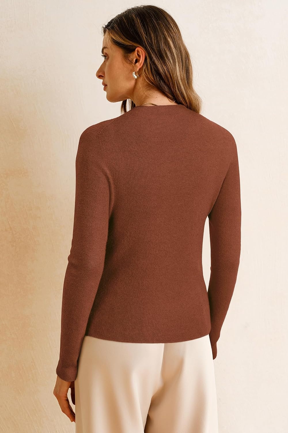 image:imageArachampCloz Womens Wool Blend Mock Neck Slim Fit Sweater Summer Work TopsAcaramel