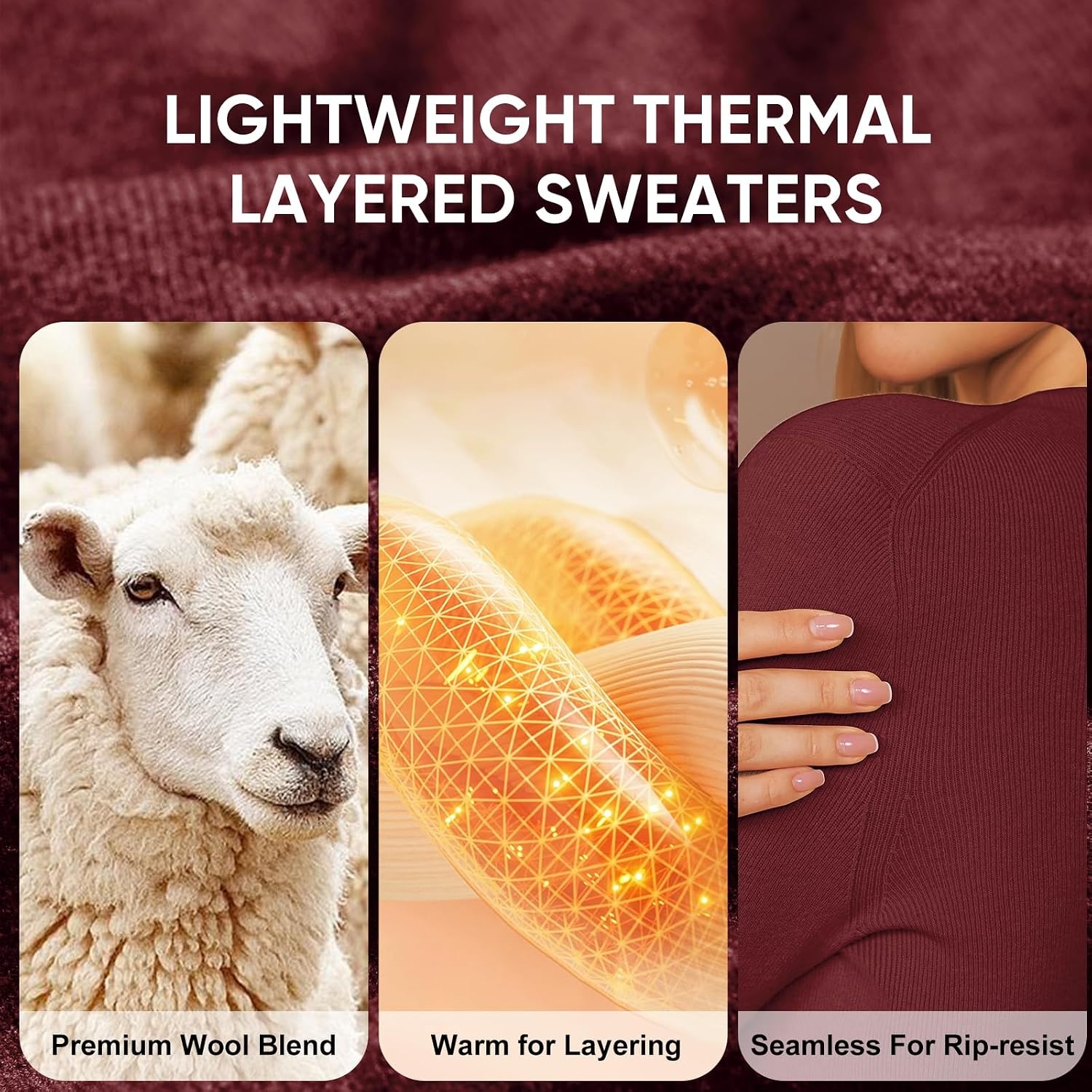 image:imageArachampCloz Womens Wool Blend Mock Neck Slim Fit Sweater Summer Work TopsAdark Red