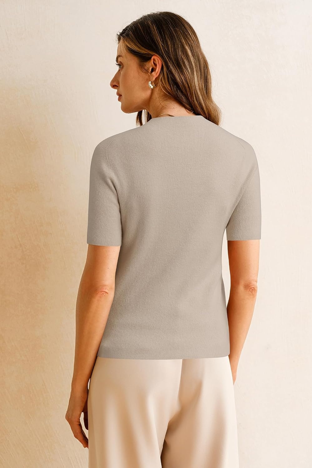 image:imageArachampCloz Womens Wool Blend Mock Neck Slim Fit Sweater Summer Work TopsApricot