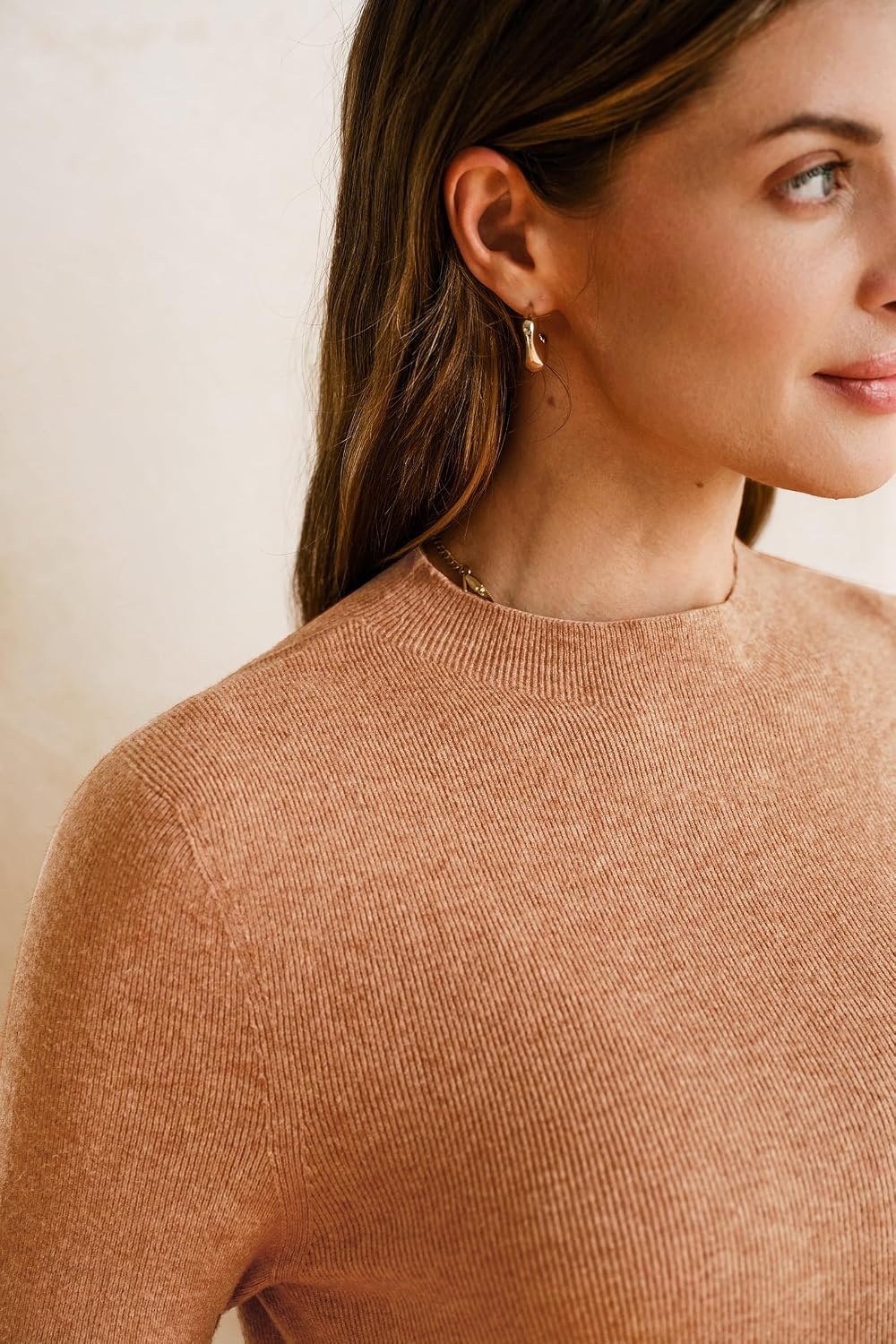 image:imageArachampCloz Womens Wool Blend Mock Neck Slim Fit Sweater Summer Work TopsCamel