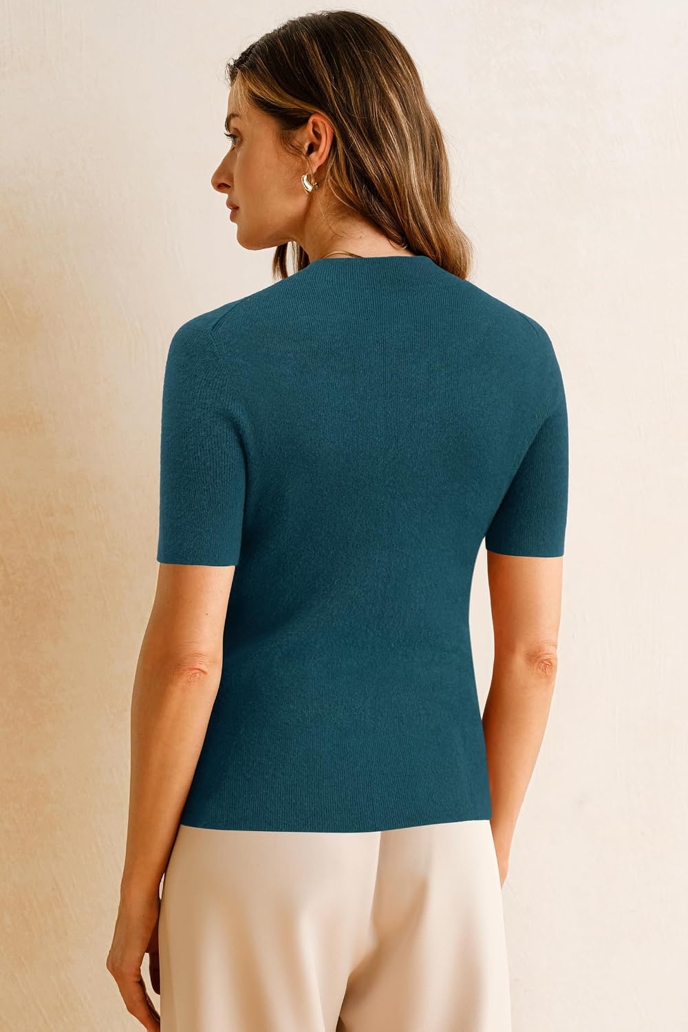 image:imageArachampCloz Womens Wool Blend Mock Neck Slim Fit Sweater Summer Work TopsDark Blue