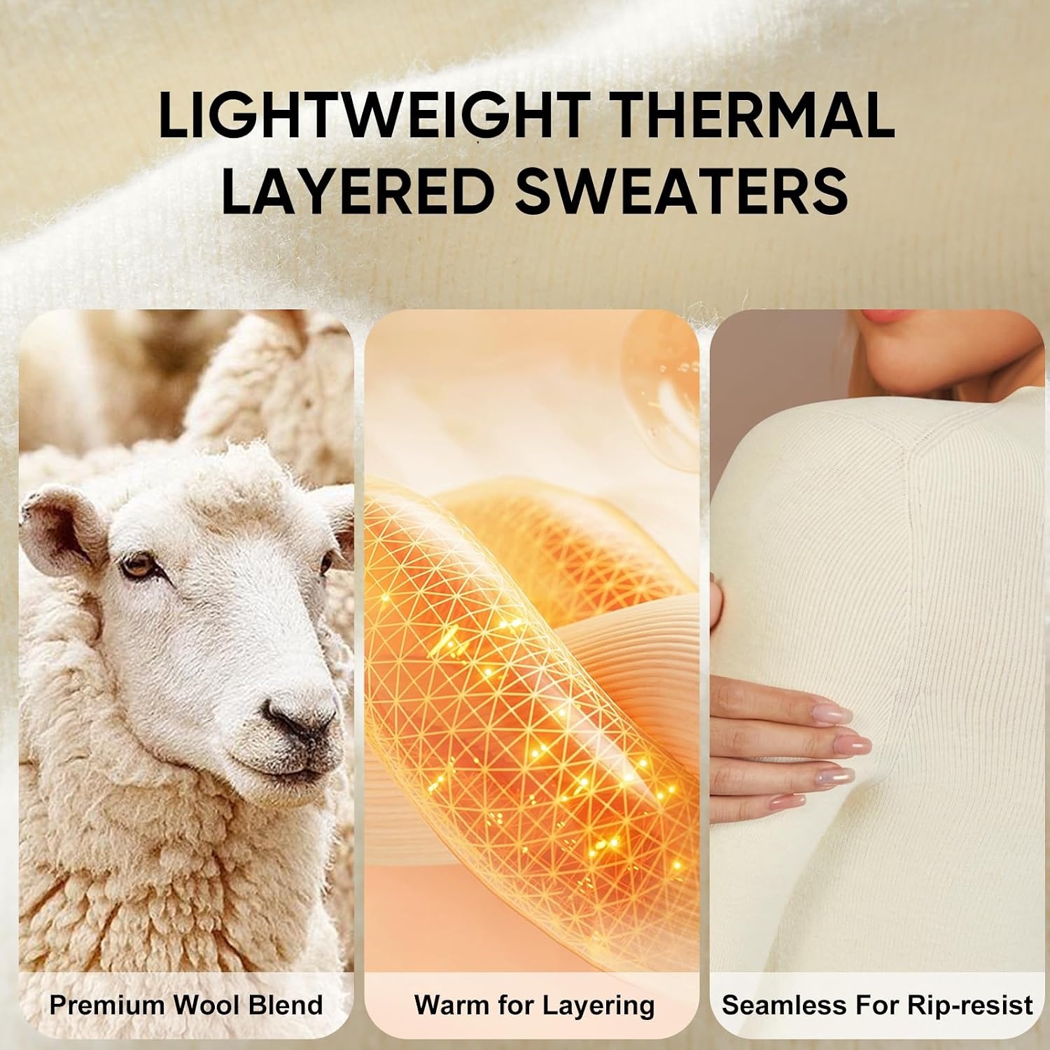 image:imageArachampCloz Womens Wool Blend Mock Neck Slim Fit Sweater Summer Work TopsOffwhite