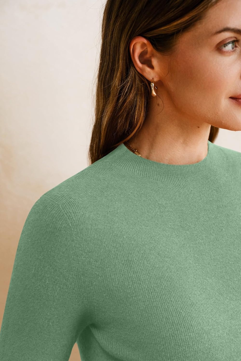 image:imageArachampCloz Womens Wool Blend Mock Neck Slim Fit Sweater Summer Work TopsSage Green