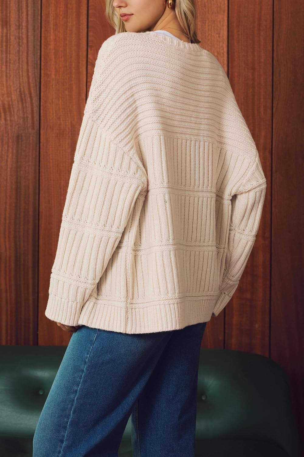 image:imageArachampCloz Womens Wool Blend Oversized Chunky Cardigan SweaterApricot