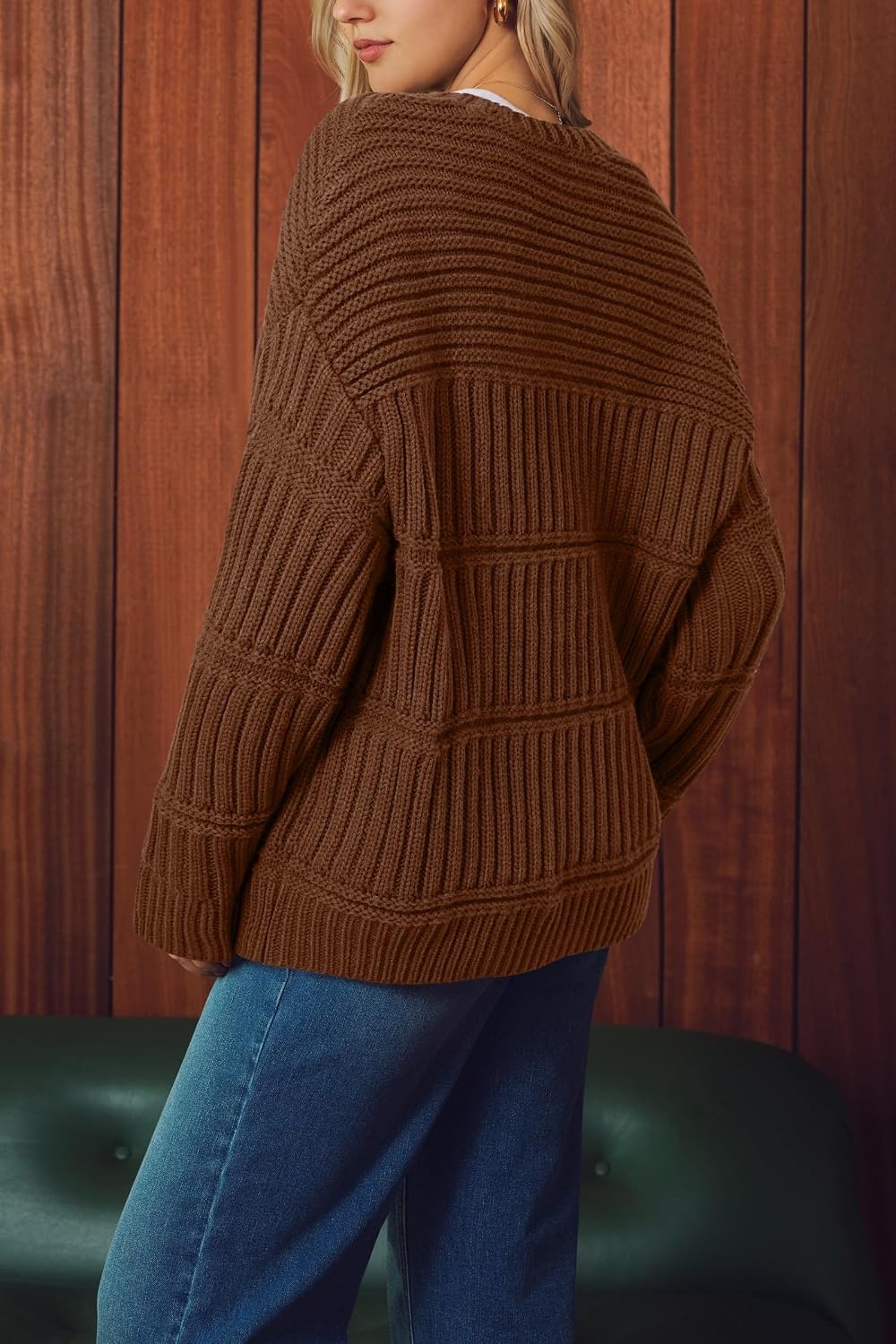 image:imageArachampCloz Womens Wool Blend Oversized Chunky Cardigan SweaterBrown