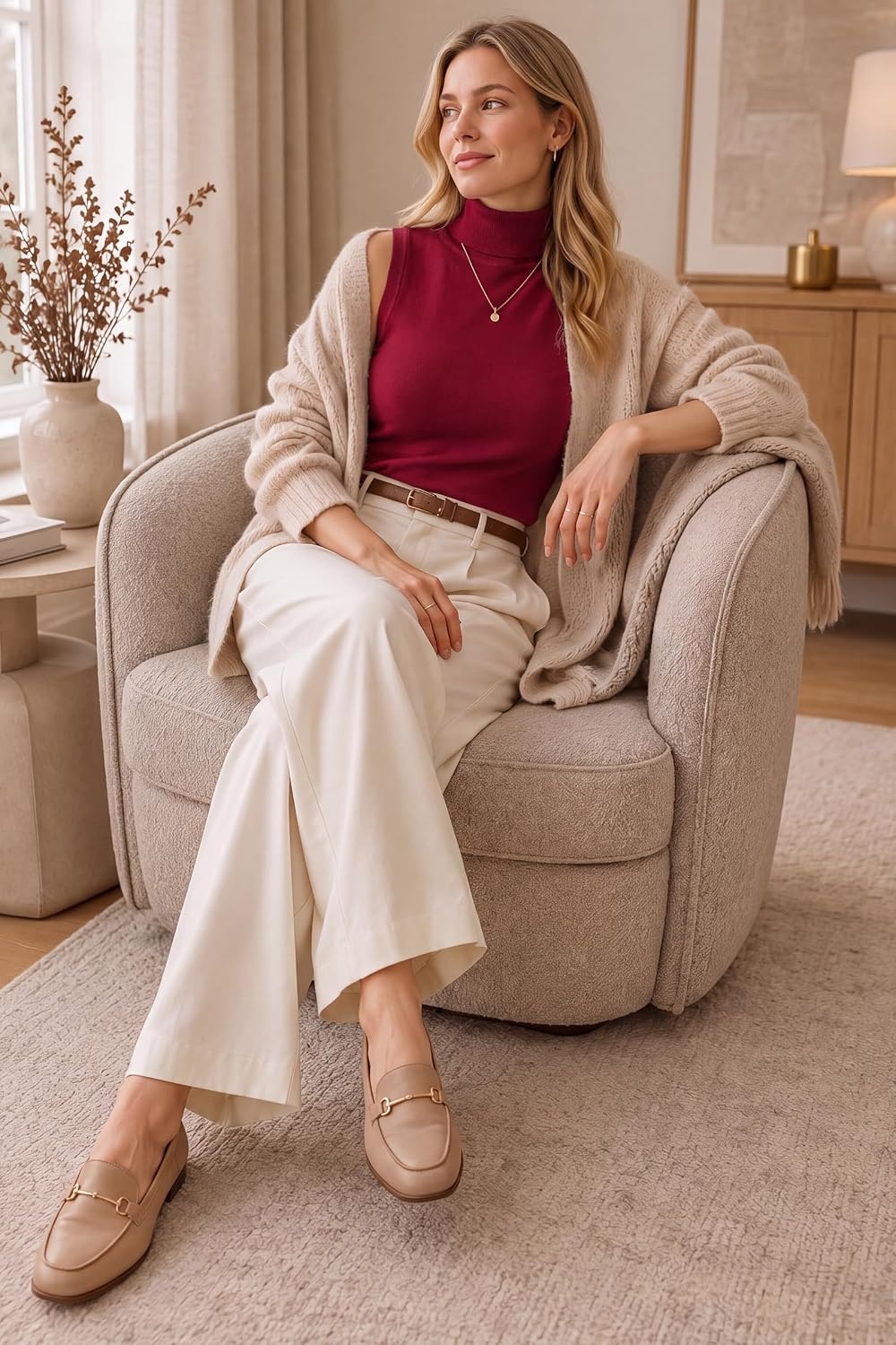 image:imageArachampCloz Womens Wool Blend Slim Fit Turtleneck Fall Casual Tank TopsBurgundy