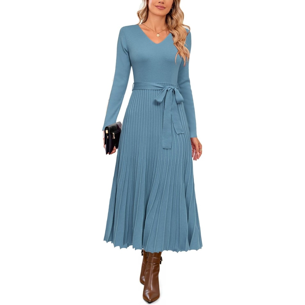 image:imageArachampCloz Womens Wool Blend Fall Long Sleeve Midi Sweater DressBlue