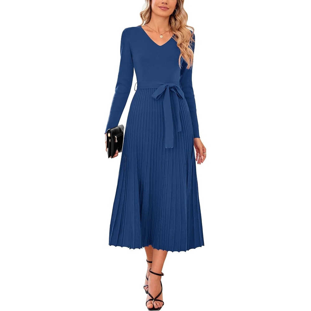image:imageArachampCloz Womens Wool Blend Fall Long Sleeve Midi Sweater DressNavy