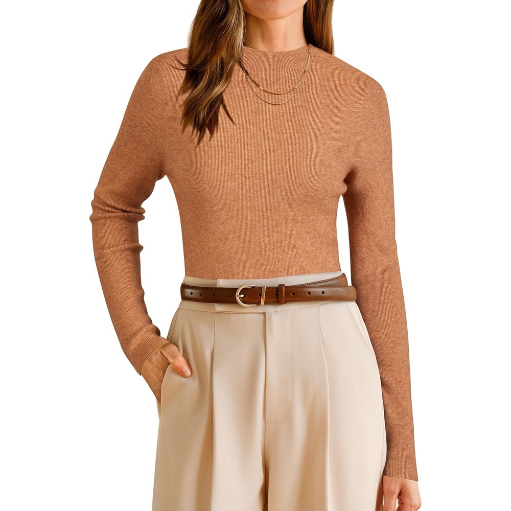 image:imageArachampCloz Womens Wool Blend Mock Neck Slim Fit Sweater Summer Work TopsAcamel