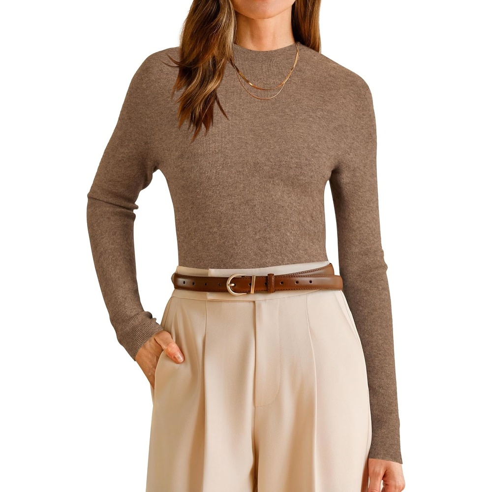 image:imageArachampCloz Womens Wool Blend Mock Neck Slim Fit Sweater Summer Work TopsAcoffee