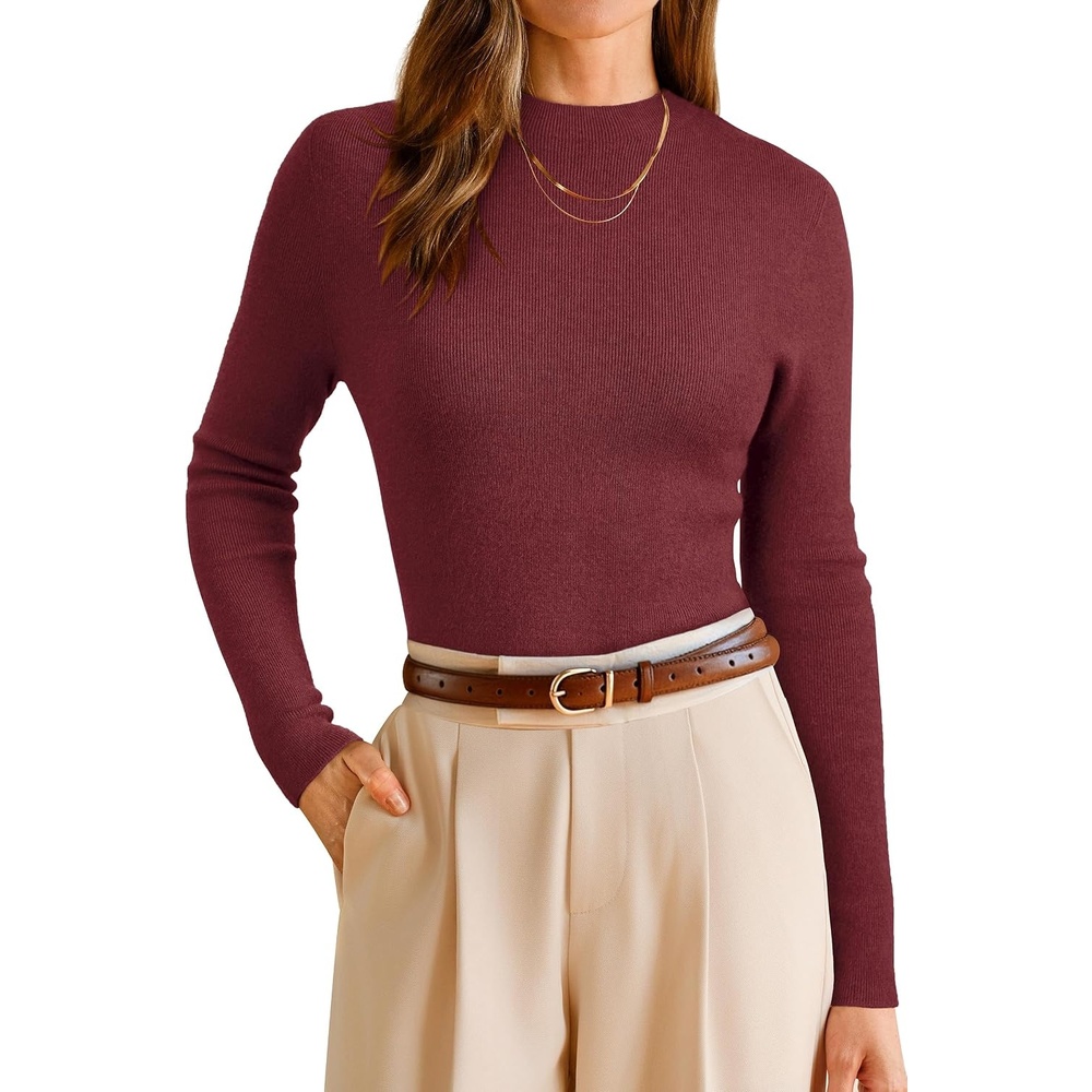 image:imageArachampCloz Womens Wool Blend Mock Neck Slim Fit Sweater Summer Work TopsAdark Red