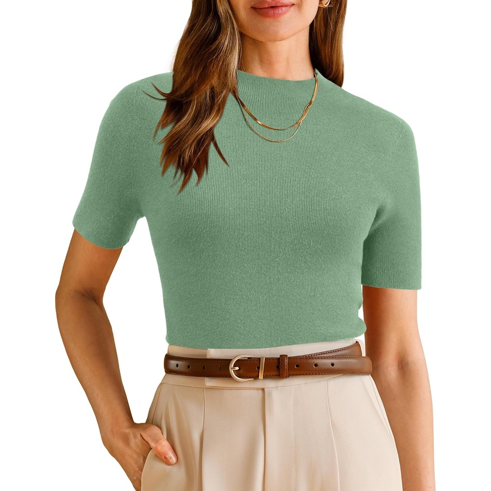 image:imageArachampCloz Womens Wool Blend Mock Neck Slim Fit Sweater Summer Work TopsSage Green