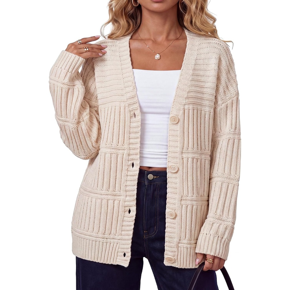image:imageArachampCloz Womens Wool Blend Oversized Chunky Cardigan SweaterApricot