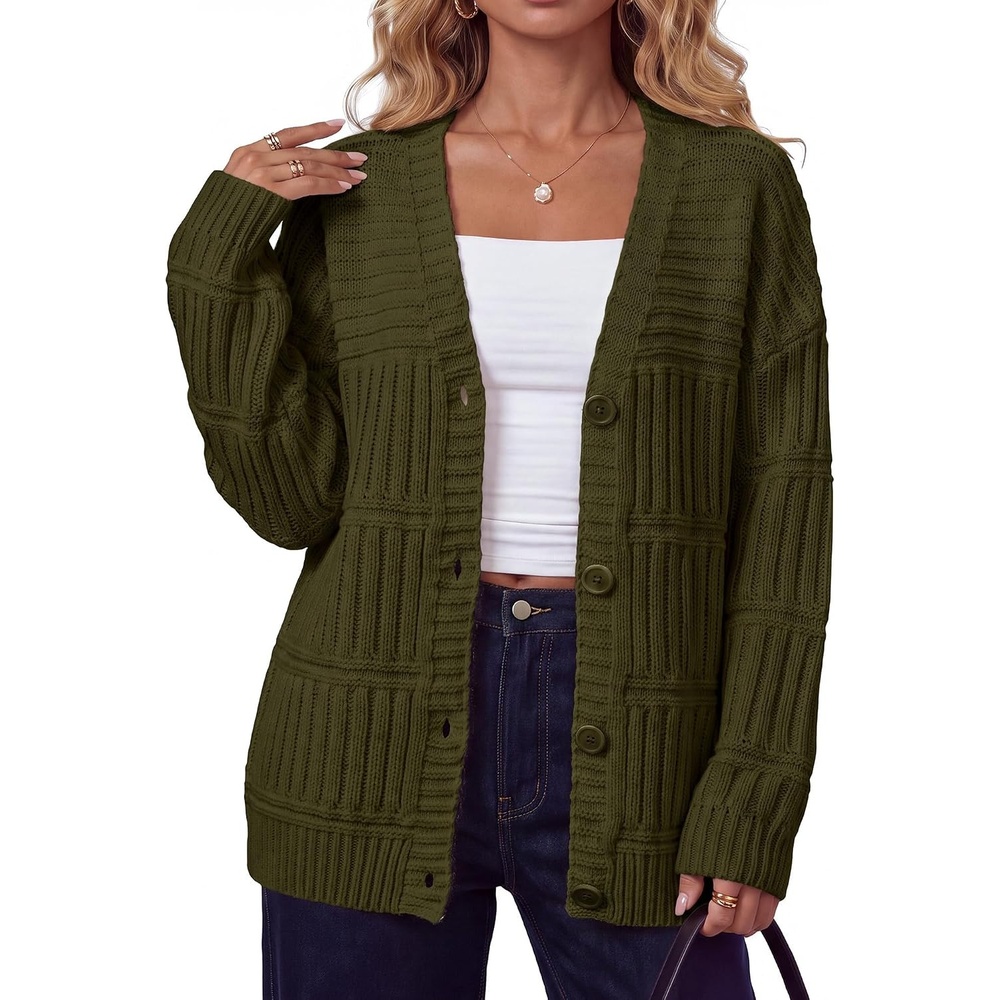 image:imageArachampCloz Womens Wool Blend Oversized Chunky Cardigan SweaterArmy Green