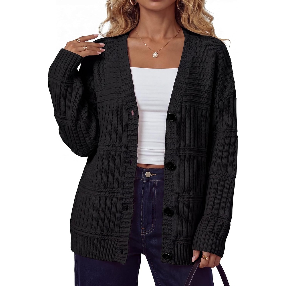image:imageArachampCloz Womens Wool Blend Oversized Chunky Cardigan SweaterBlack