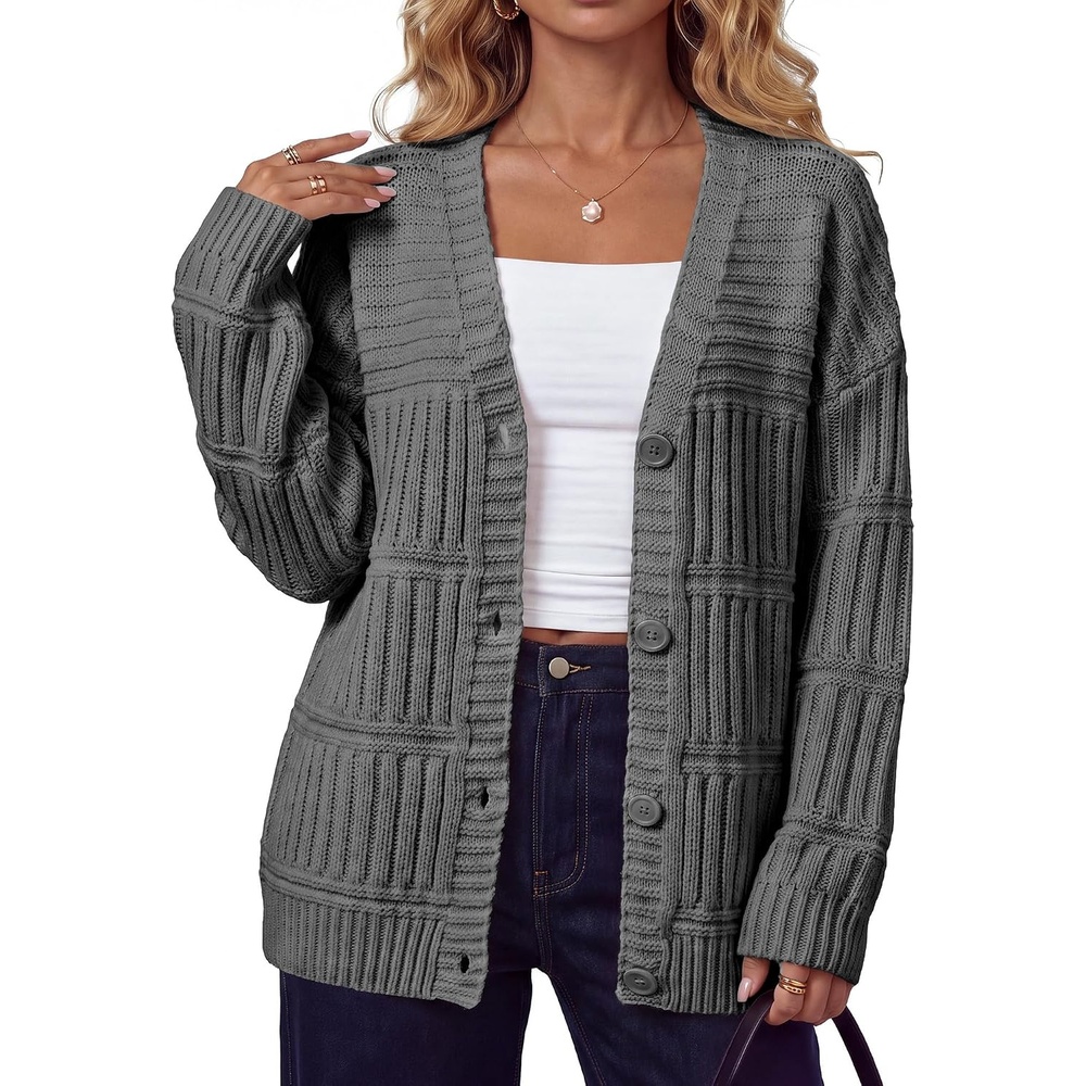 image:imageArachampCloz Womens Wool Blend Oversized Chunky Cardigan SweaterGrey