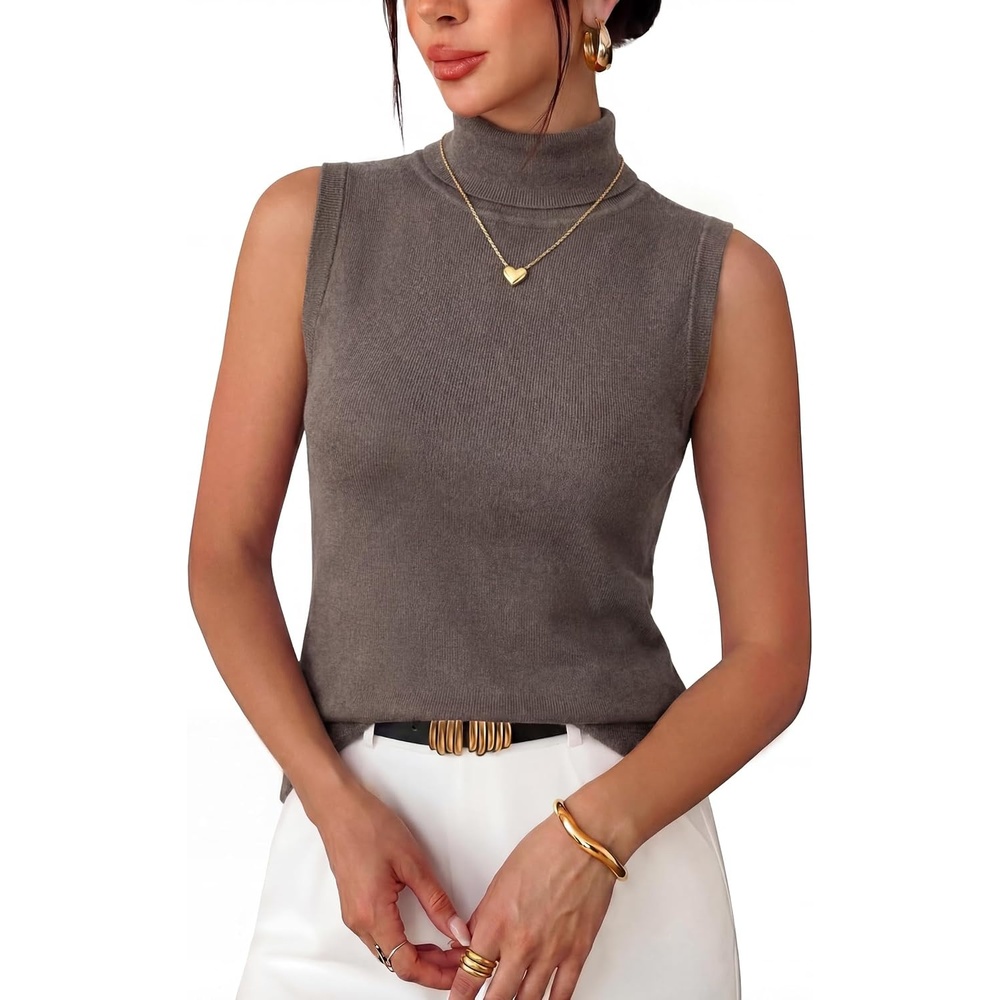 image:imageArachampCloz Womens Wool Blend Slim Fit Turtleneck Fall Casual Tank TopsCoffee