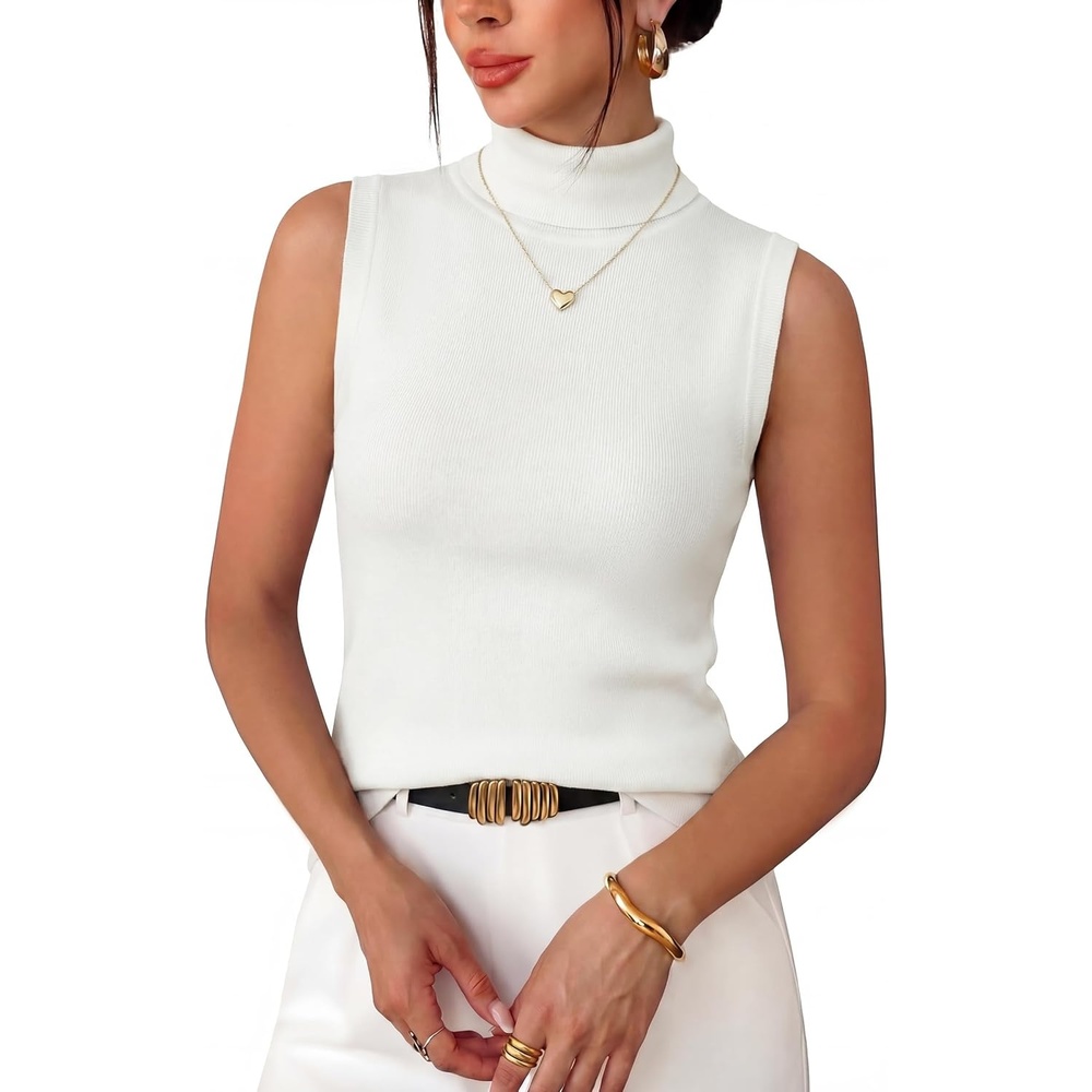 image:imageArachampCloz Womens Wool Blend Slim Fit Turtleneck Fall Casual Tank TopsOffwhite