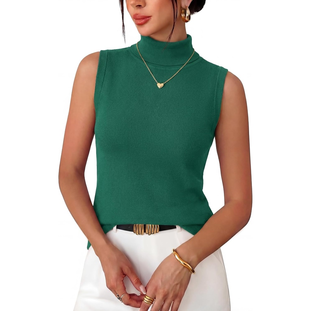 image:imageArachampCloz Womens Wool Blend Slim Fit Turtleneck Fall Casual Tank TopsTeal