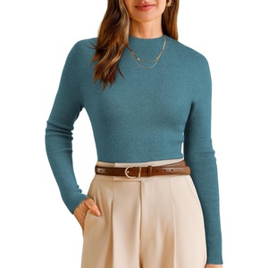 Arach&Cloz Women’s Wool Blend Mock Neck Slim Fit Sweater Summer Work Tops(A-blue)