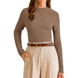 Arach&Cloz Women’s Wool Blend Mock Neck Slim Fit Sweater Summer Work Tops(A-coffee)