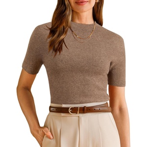Arach&Cloz Women’s Wool Blend Mock Neck Slim Fit Sweater Summer Work Tops(Coffee)