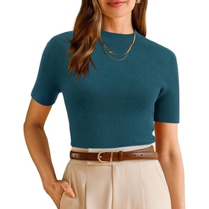 Arach&Cloz Women’s Wool Blend Mock Neck Slim Fit Sweater Summer Work Tops(Dark Blue)