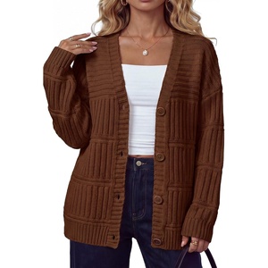 Arach&Cloz Women’s Wool Blend Oversized Chunky Cardigan Sweater(Brown)