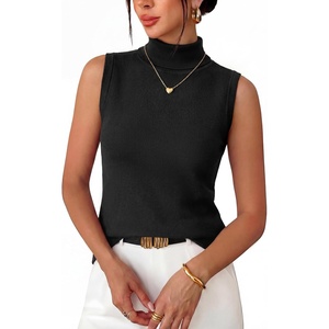 Arach&Cloz Women’s Wool Blend Slim Fit Turtleneck Fall Casual Tank Tops(Black)