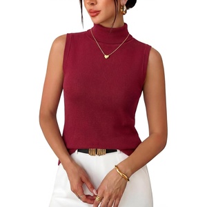 Arach&Cloz Women’s Wool Blend Slim Fit Turtleneck Fall Casual Tank Tops(Burgundy)