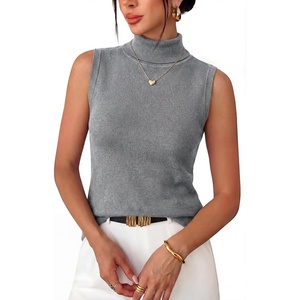 Arach&Cloz Women’s Wool Blend Slim Fit Turtleneck Fall Casual Tank Tops(Grey)
