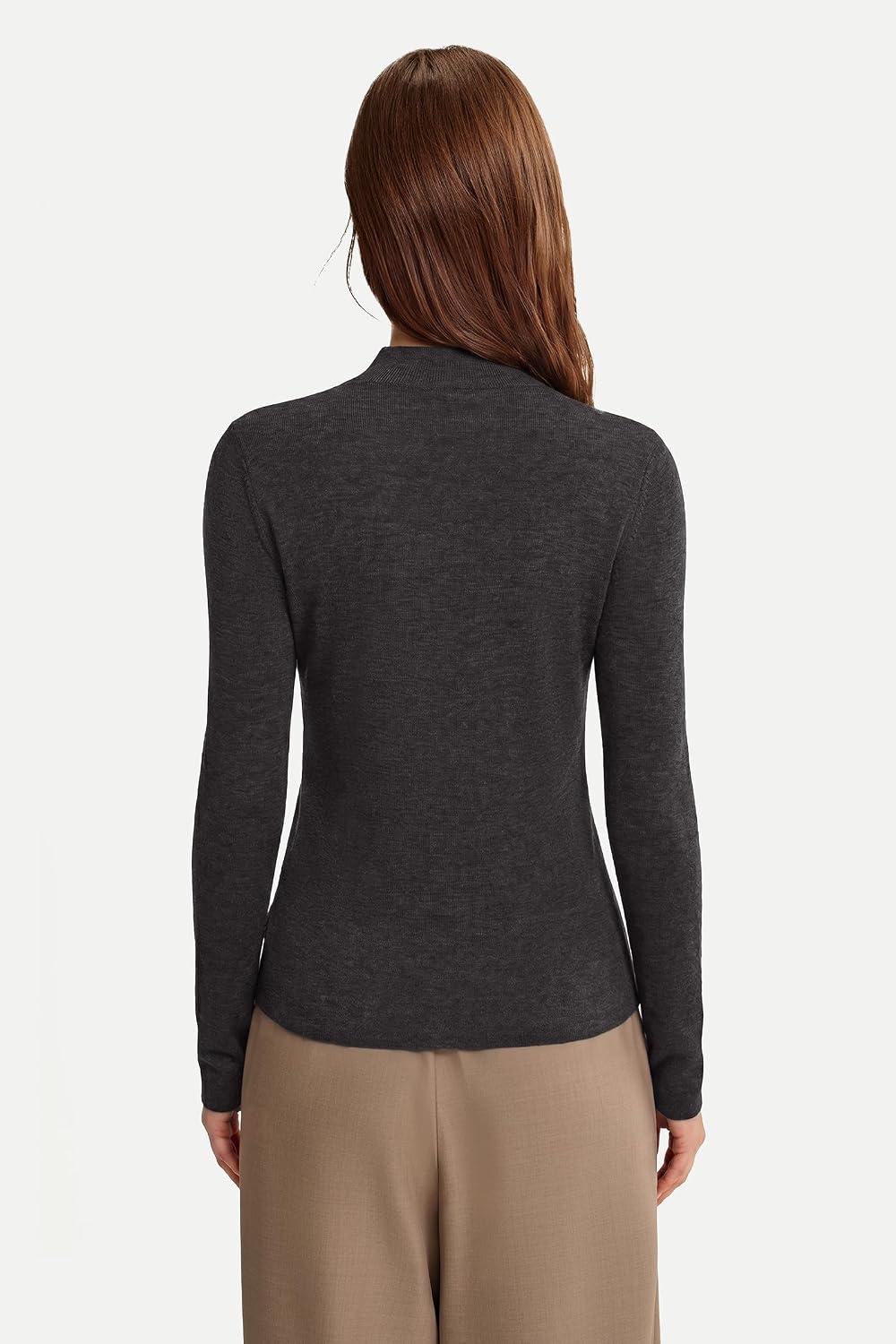 image:imageArachampCloz Womens 100 Merino Wool Long Sleeve Mock Neck Sweater Work FallDark Gray